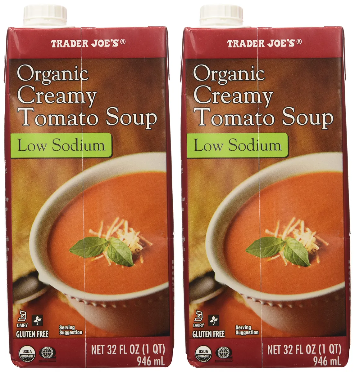 Trader Joes Органічний вершковий томатний суп з низьким вмістом натрію, без глютену, 2 коробки