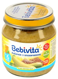 Bebivita Puree Zucchini with Beef from 6 months glass jar 100g — photo 3
