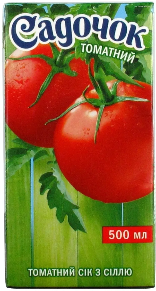 Sadochok Tomato Juice with Salt, Sterilized, Reconstituted, 500ml Tetra Pak