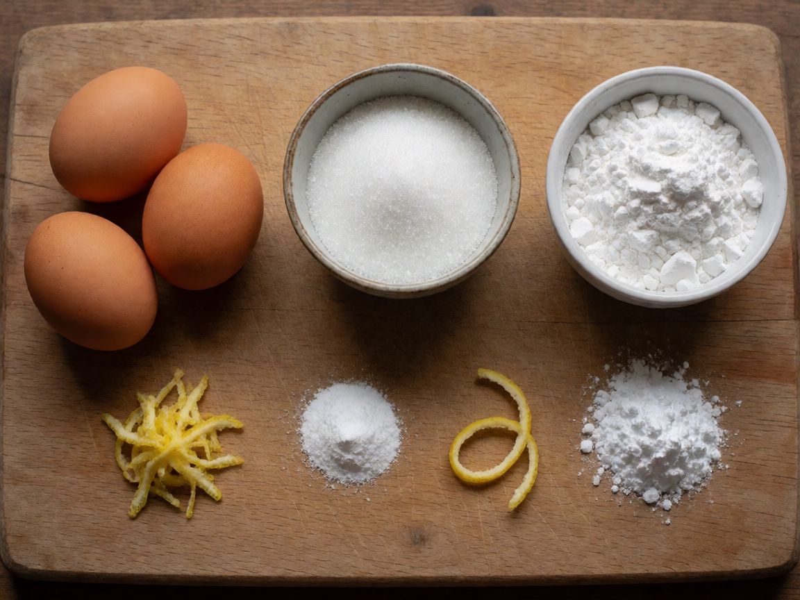 Пиріг-хмаринка — інгредієнти: Яйця, Цукор, Рослинна олія, Картопляний крохмаль, Розпушувач, Лимонна цедра