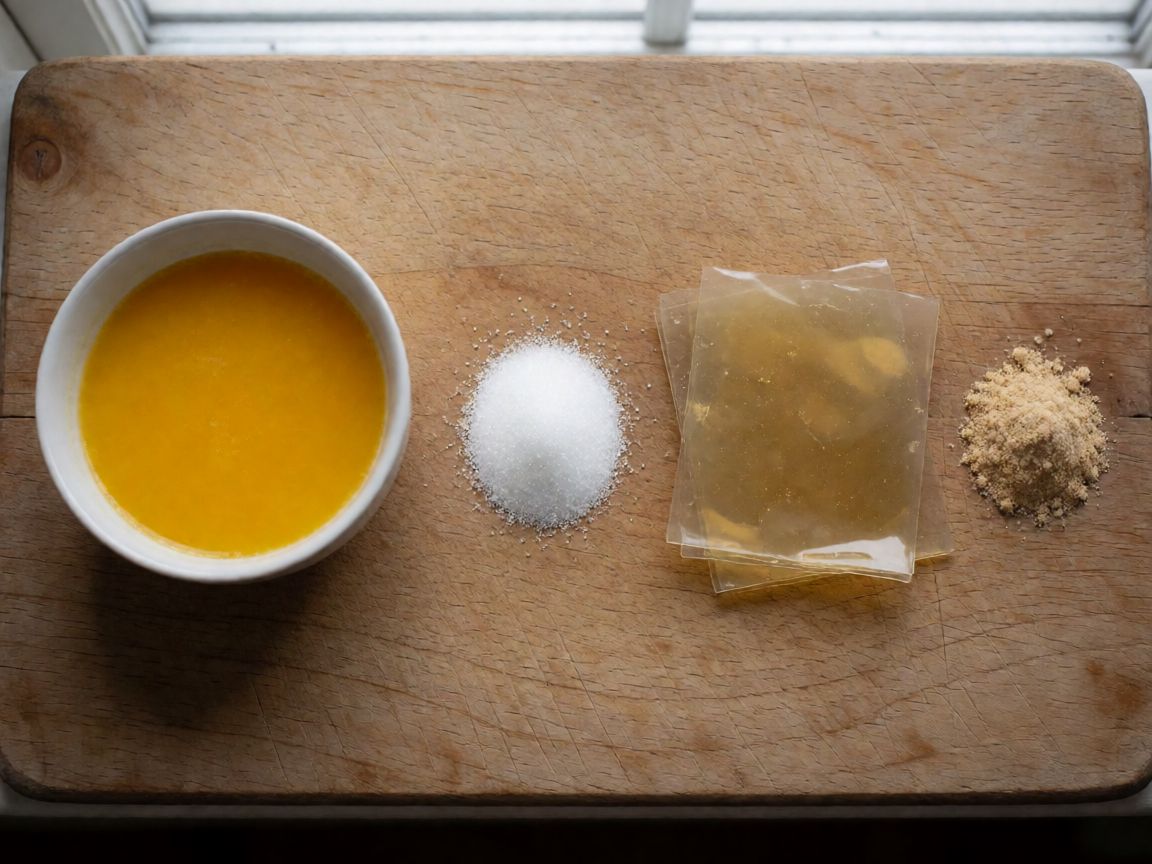 Panna Cotta with Orange and Liquorice — Orange and liquorice (ingredients): orange juice, caster sugar, gelatine leaves