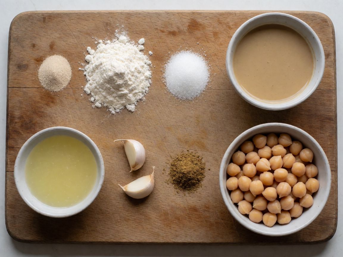 Flatbread with Hummus and Aubergine — ingredients: Yeast, Water, Plain flour, Salt, Caster sugar, Olive oil