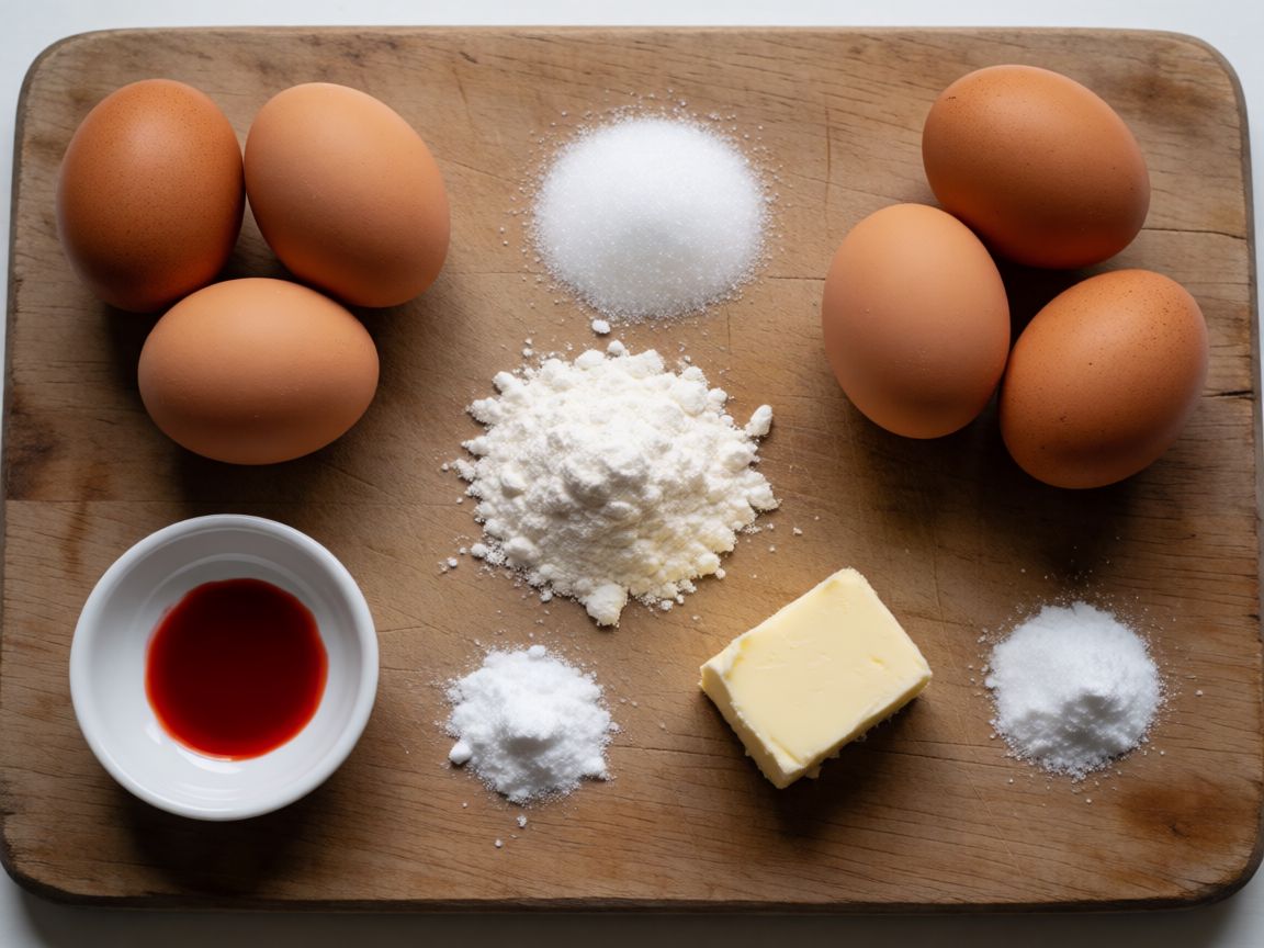 Hidden Heart Loaf Cake — ingredients: Eggs, Caster sugar, Plain flour, Baking powder, Butter, Red food colouring