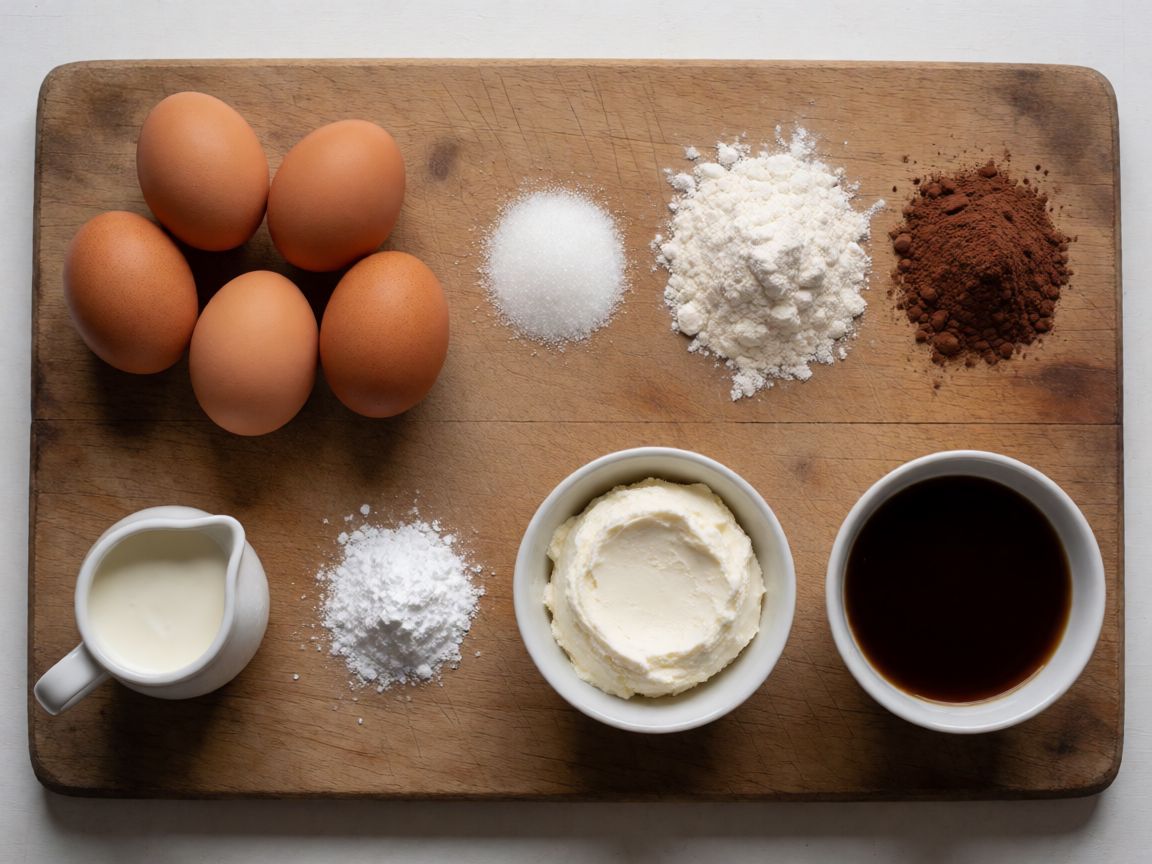 Rolled Coffee Cake — ingredients: Eggs, Caster sugar, Vegetable oil, Plain flour, Cocoa powder, Double cream