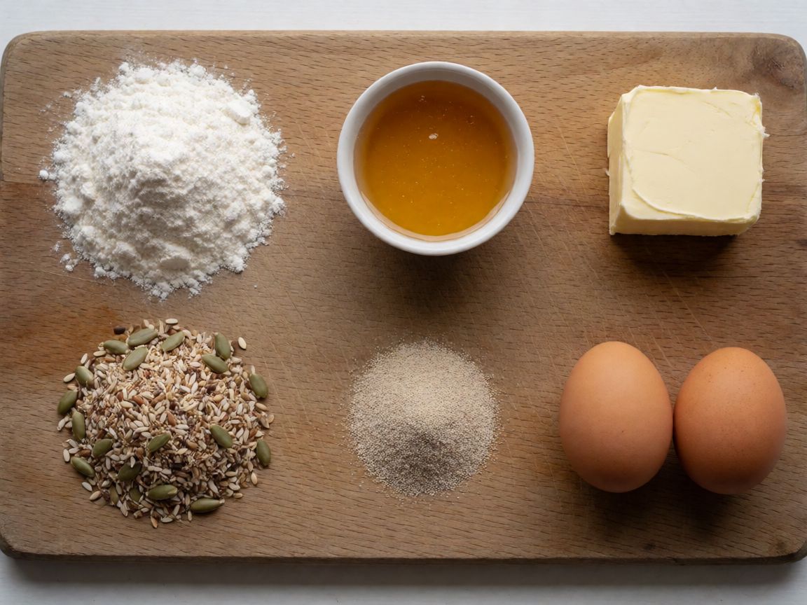 Плетений бріош — інгредієнти: Борошно, Борошно, Мед, Вершкове масло, Яйця, Сіль
