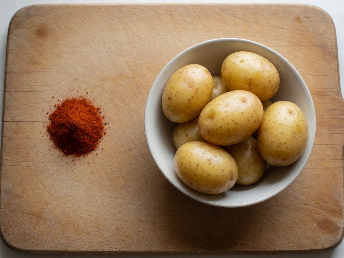 Salmon Fishcakes with Remoulade and Raw Vegetable Salad — Potato wedges (ingredients): Potato, Olive oil, Salt, Paprika