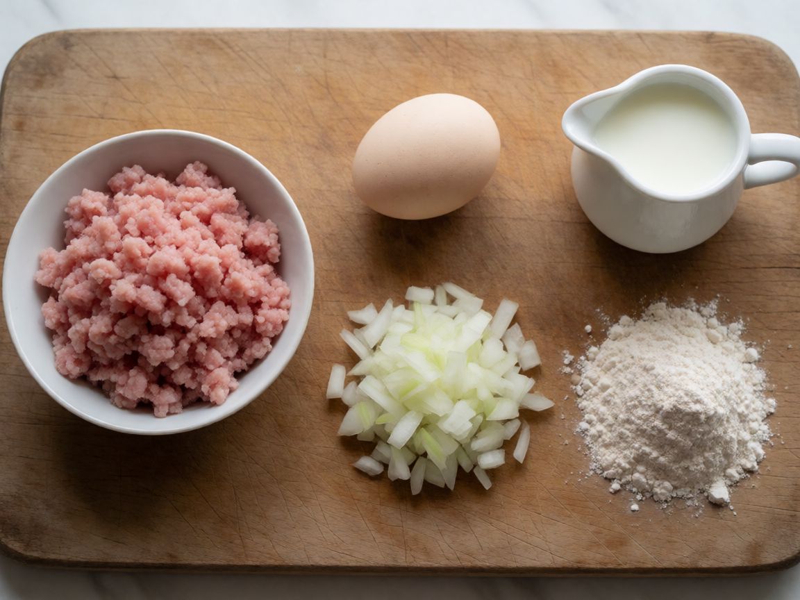 Chicken Soup with Meatballs — for the meatballs (ingredients): Minced pork, Egg, Onion, Wholemeal flour, Milk, Salt