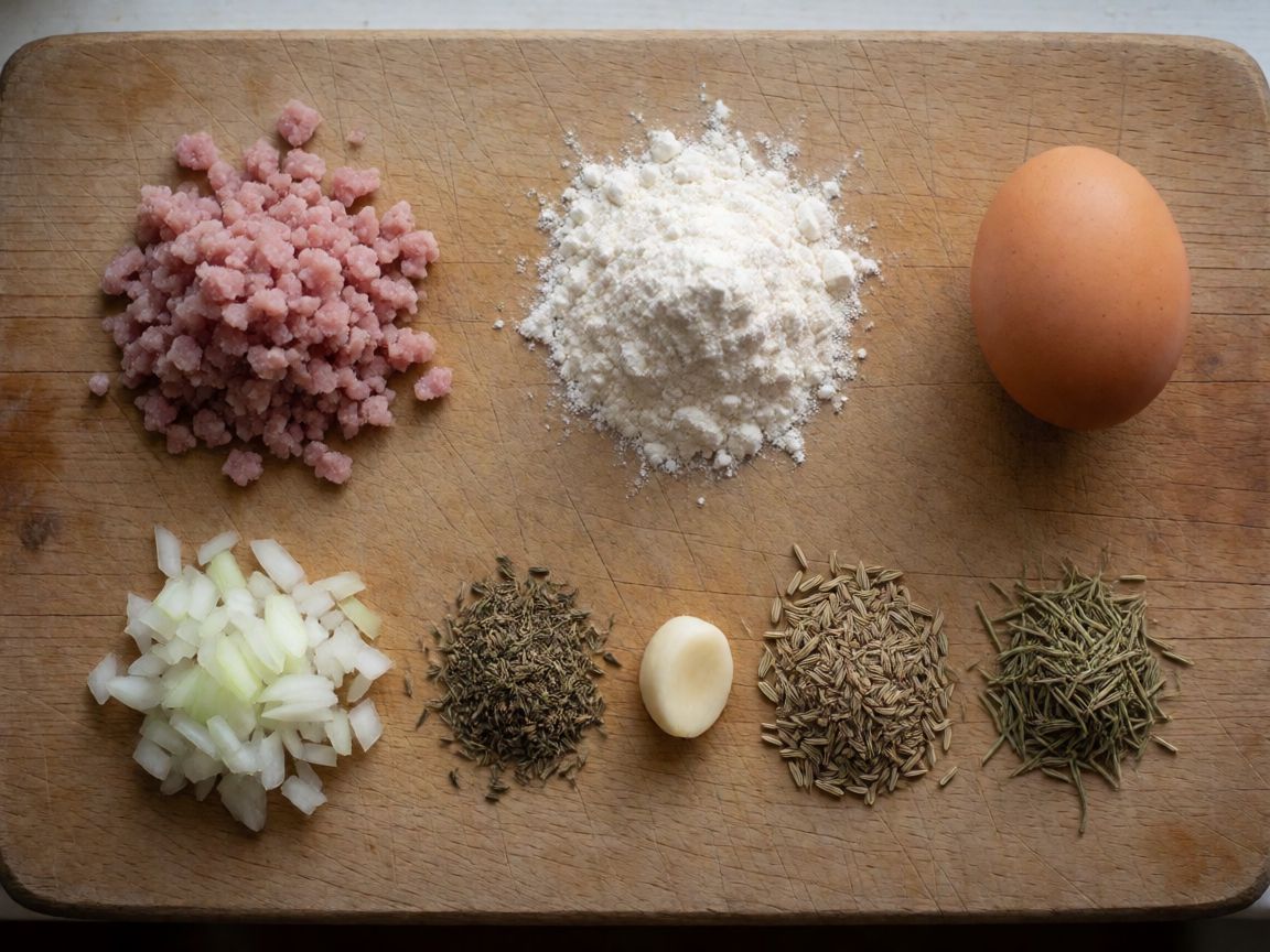 Meatballs in Mushroom Sauce — ingredients: Pork mince, Plain flour, Egg, Onion, Garlic, Dried thyme