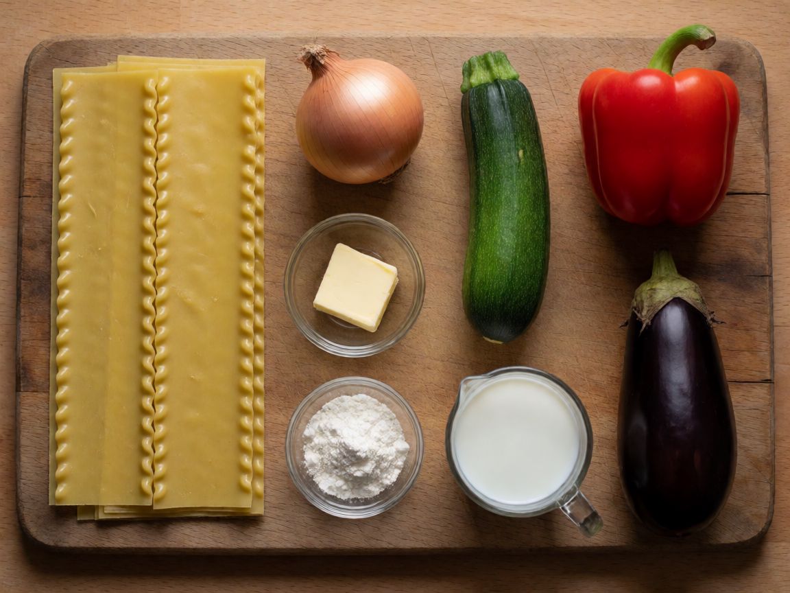 Vegetarian Cannelloni — ingredients: Lasagne sheets, Onion, Courgette, Bell pepper, Aubergine, Butter