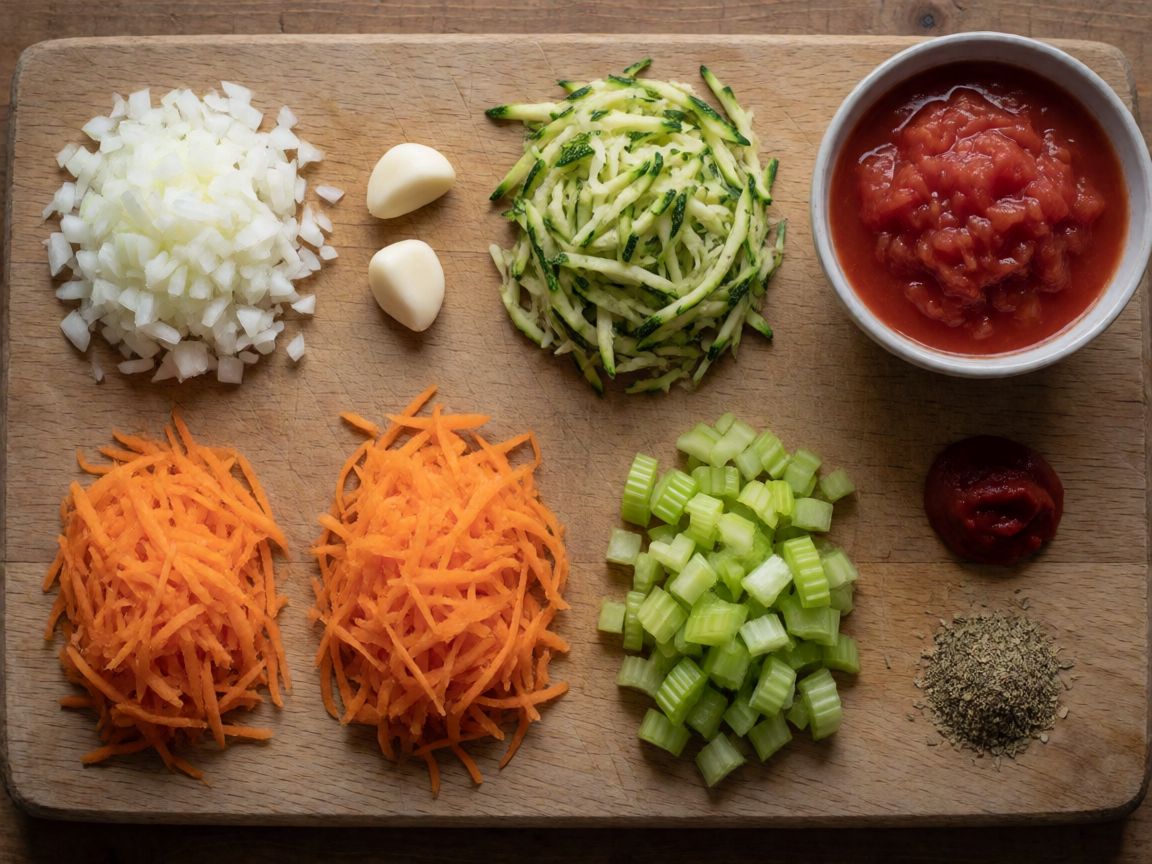 Spaghetti in Tomato Sauce with Meatballs — Tomato Sauce (ingredients): Onion, Garlic, Courgette, Carrot, Celery, Canned