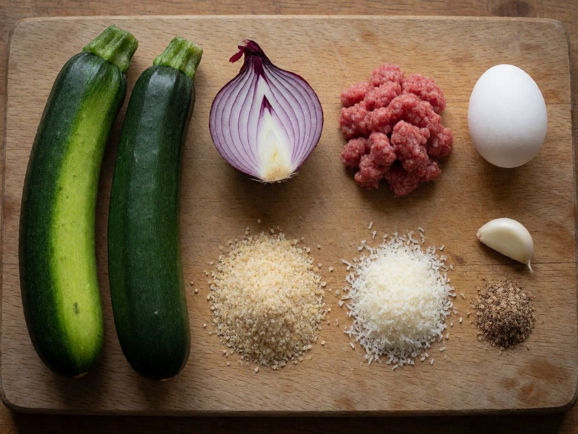 Stuffed Round Courgettes — ingredients: Courgette, Red onion, Beef mince, Eggs, Breadcrumbs, Parmesan