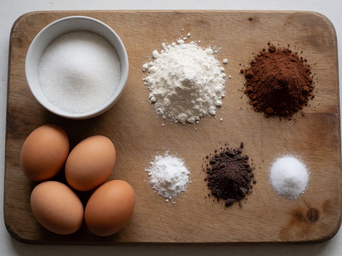 Pastís xifó de xocolata — ingredients: Ous, Sucre, Farina, Cacau en pols, Aigua, Xocolata negra