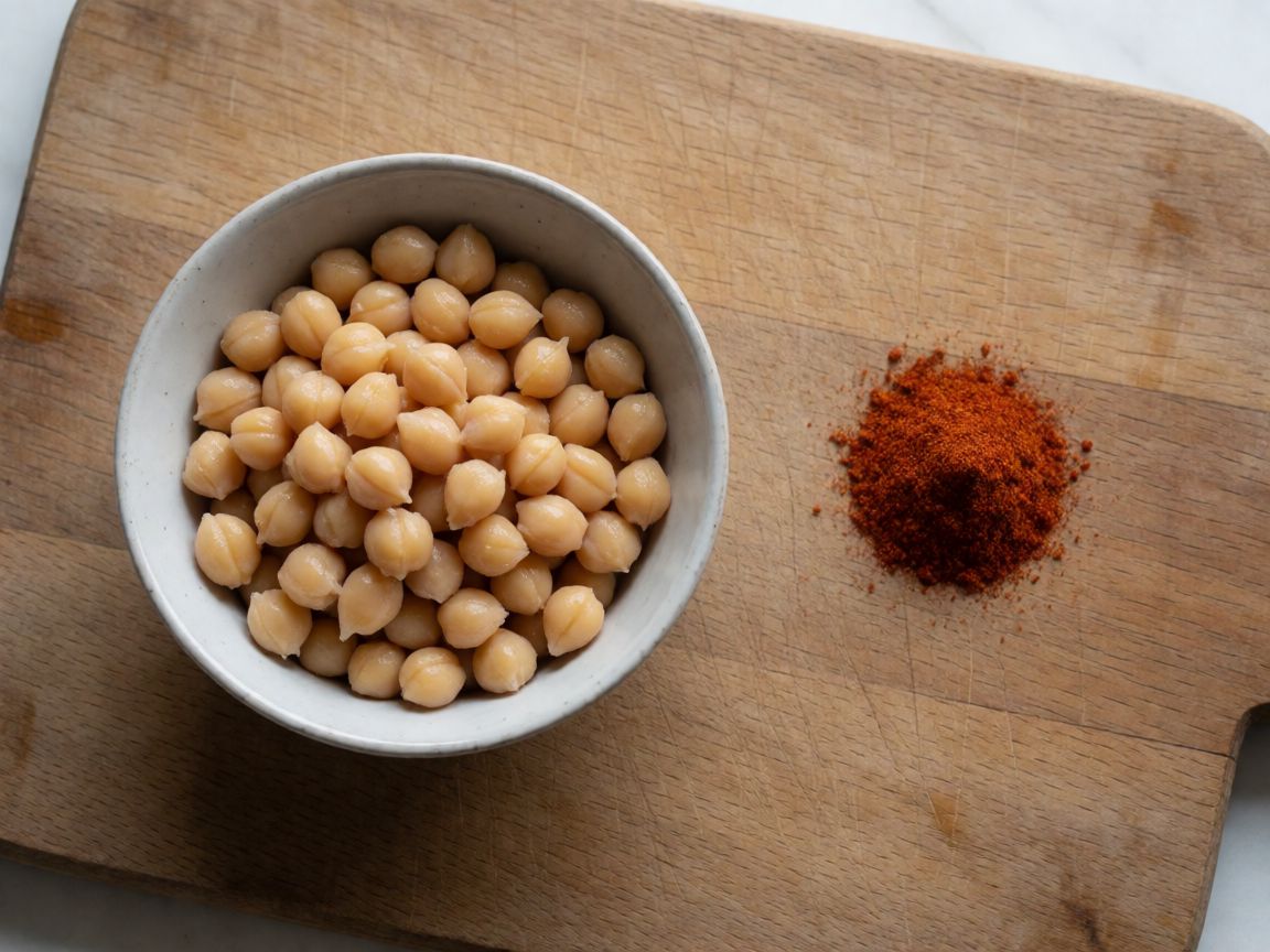 Mashed Potato with Caramelised Onion and Crispy Chickpeas — Crispy Chickpeas (ingredients): Chickpeas, Smoked paprika, Olive