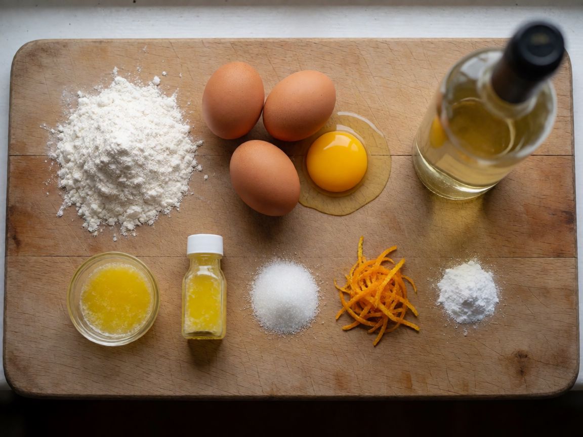 Struffoli — ingredients: Plain flour, Eggs, Egg yolk, Salt, Butter, Caster sugar