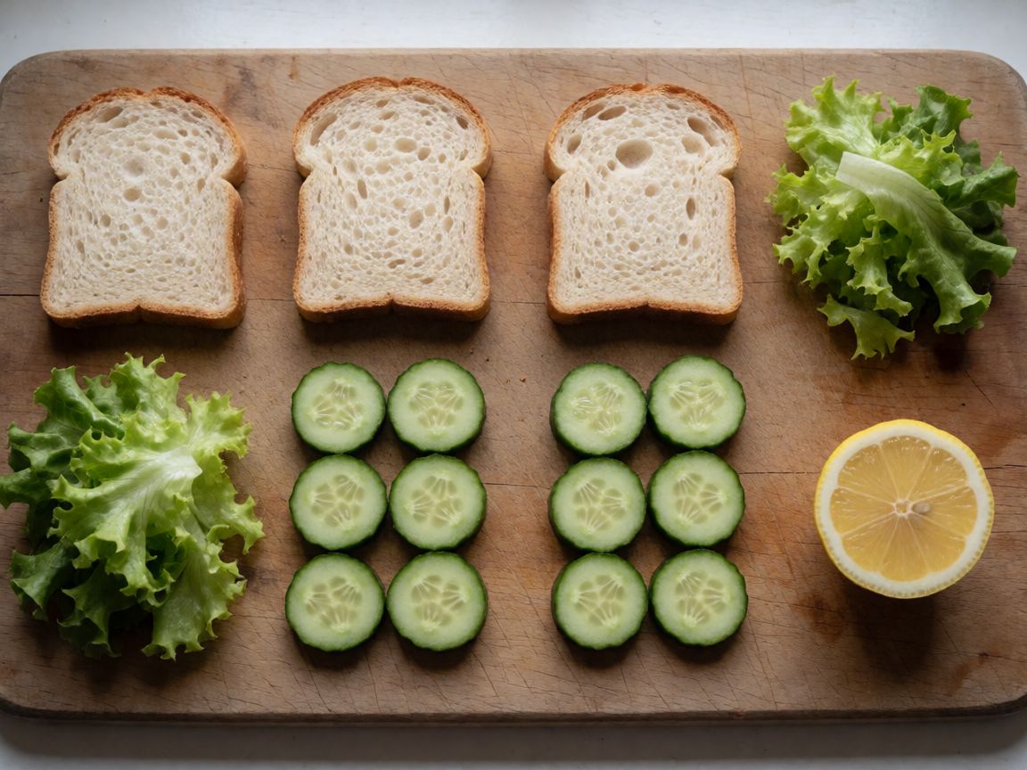 Open Sandwich with Fried Fish and Prawns — to serve (ingredients): Bread, Lettuce, Cucumber, Lemon