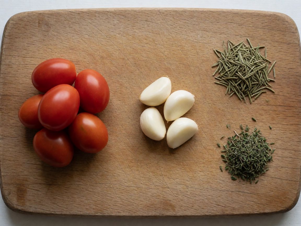 Chickpea Waffles with Roasted Tomatoes and Burrata — Roasted tomatoes (ingredients): Tomatoes, Garlic, Dried rosemary, Dried