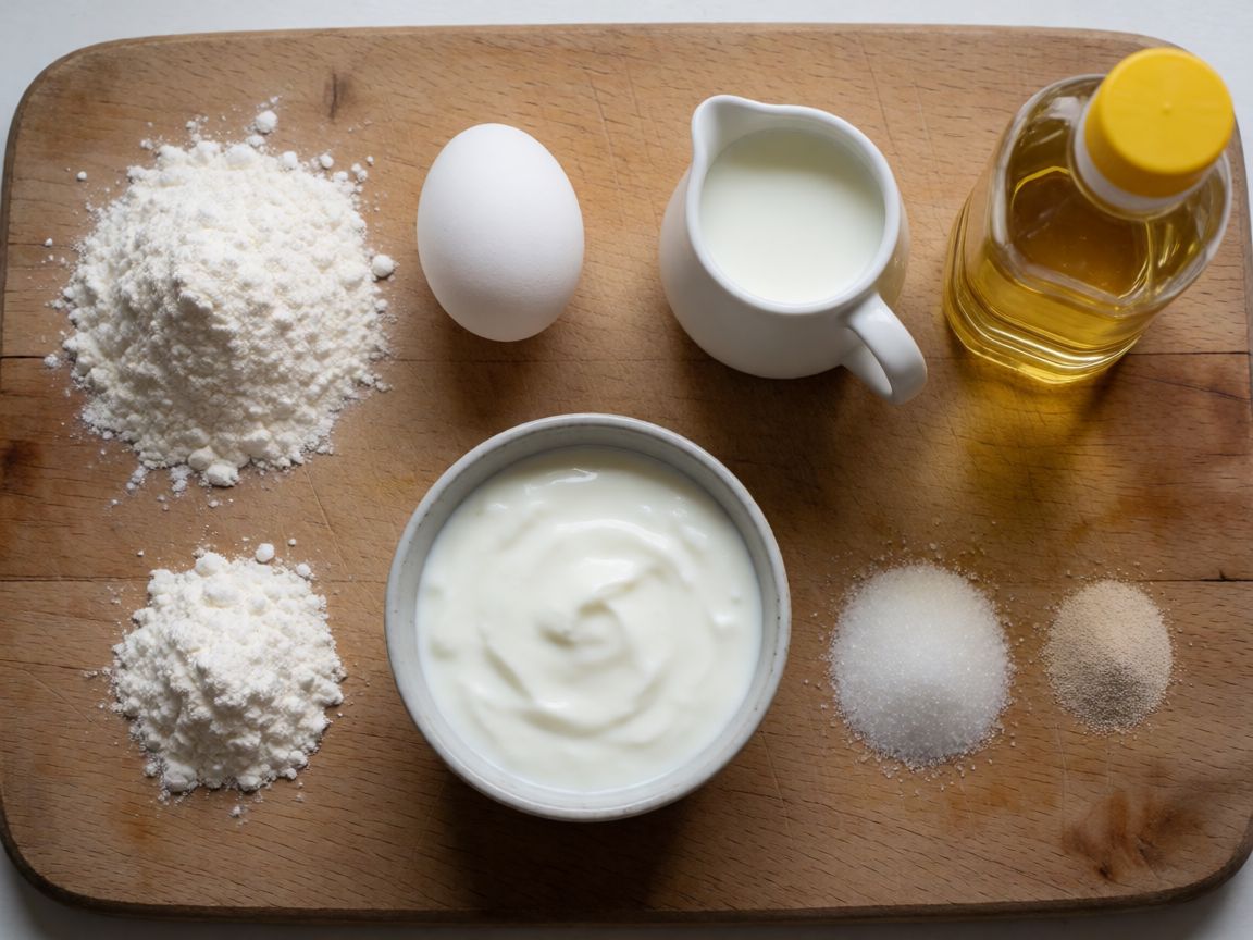 Oven-Baked Yoghurt Rings — ingredients: Plain flour, Strong white flour, Eggs, Yoghurt, Milk, Peanut oil