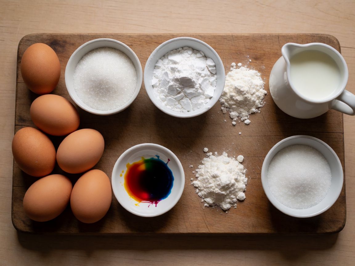 Mimosa Cake — ingredients: Eggs, Caster sugar, Potato starch, Plain flour, Yellow gel food colouring, Milk