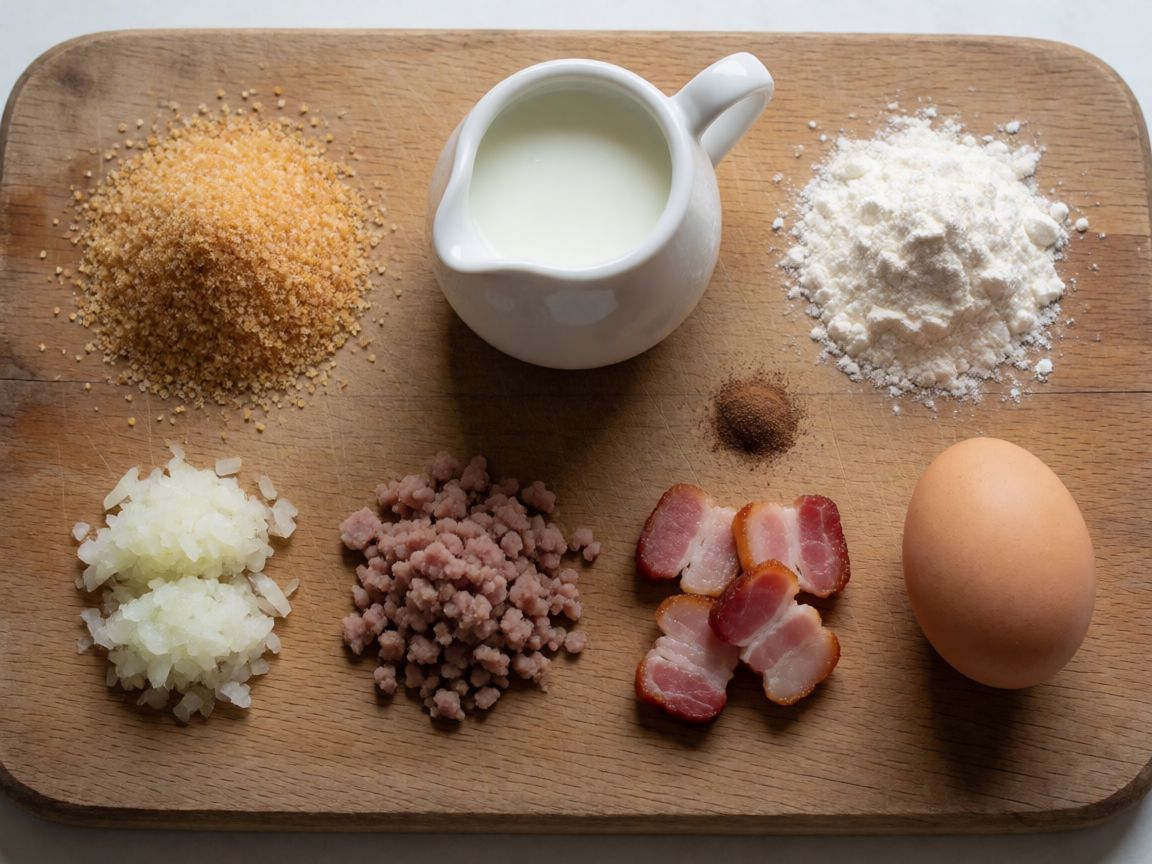 Шведски кюфтета с картофено пюре и сос — продукти: Галета, Мляко, Брашно, Лук, Свинска кайма, Яйца