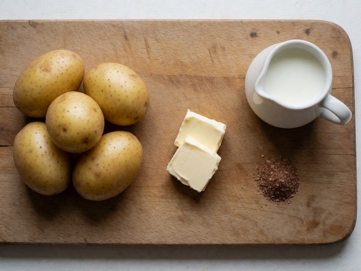 Chicken in Red Wine — Mashed Potato (ingredients): Potatoes, Butter, Milk, Nutmeg, Salt, Black pepper