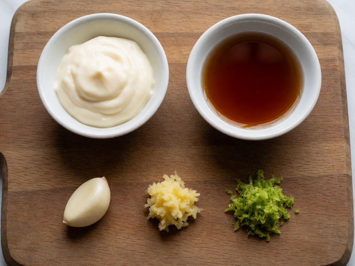 Fish Cakes in a Bowl with Coconut Rice, Asian Mayo and Vegetables — Asian Mayo Dressing (ingredients): Mayonnaise, Fish