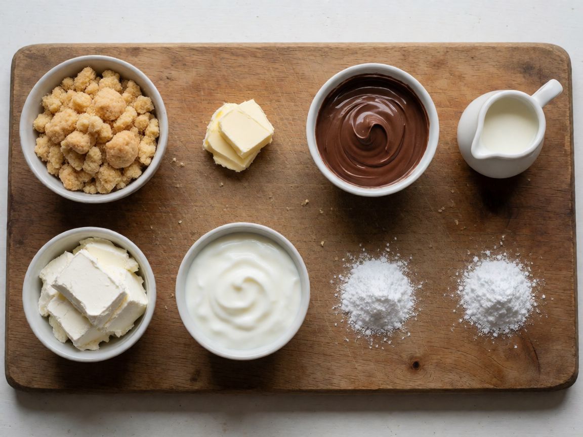 Coconut and Nutella Cheesecake — ingredients: chocolate biscuits, butter, Nutella, double cream, cream cheese, coconut yogurt
