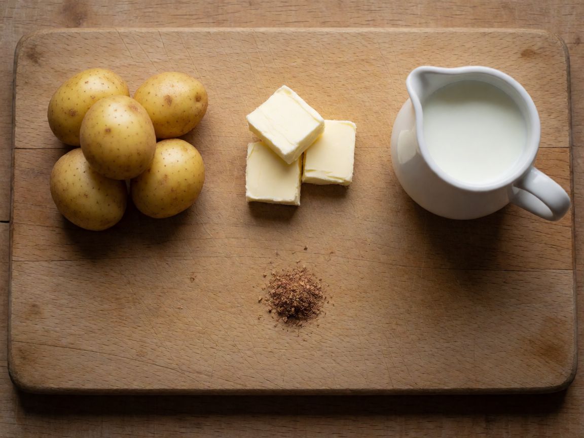 Mashed Potato with Caramelised Onion and Crispy Chickpeas — Mashed Potato (ingredients): Potatoes, Butter, Milk, Salt, Black