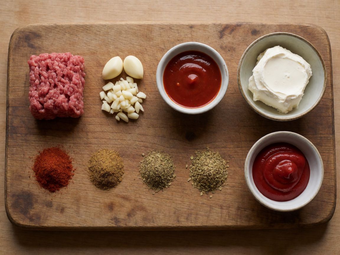 Fried Beef Burritos — ingredients: Minced beef, Garlic, Sriracha, Smoked paprika, Ground cumin, Dried oregano