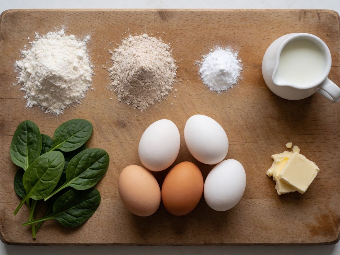 Вафли със спанак, скариди и авокадо — продукти: Брашно, Пълнозърнесто брашно, Бакпулвер, Спанак, Яйца, Мляко