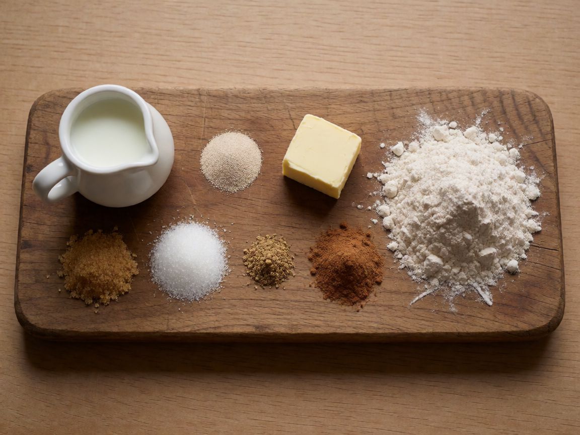 Cinnamon Buns — ingredients: Milk, Yeast, Butter, Vanilla sugar, Caster sugar, Cardamom