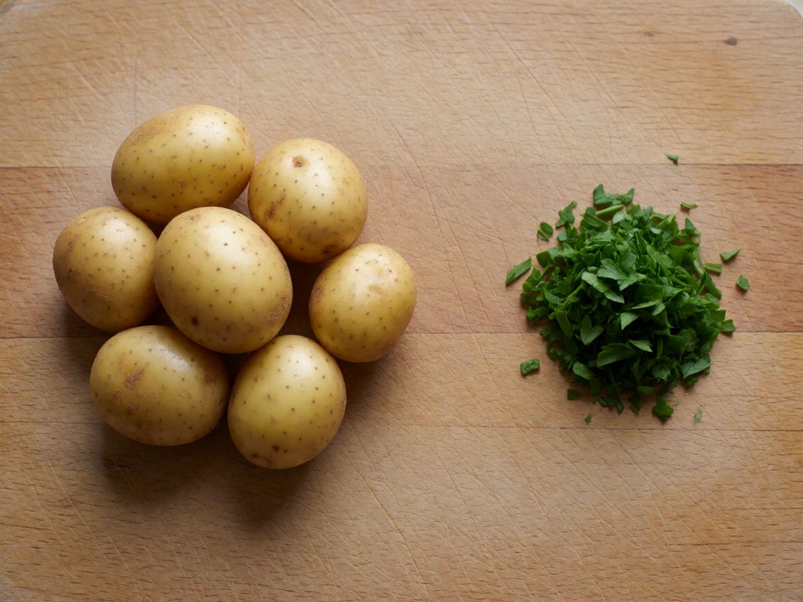 Задушено пиле с картофи и мариновани краставици — картофи (продукти): Картофи, Магданоз