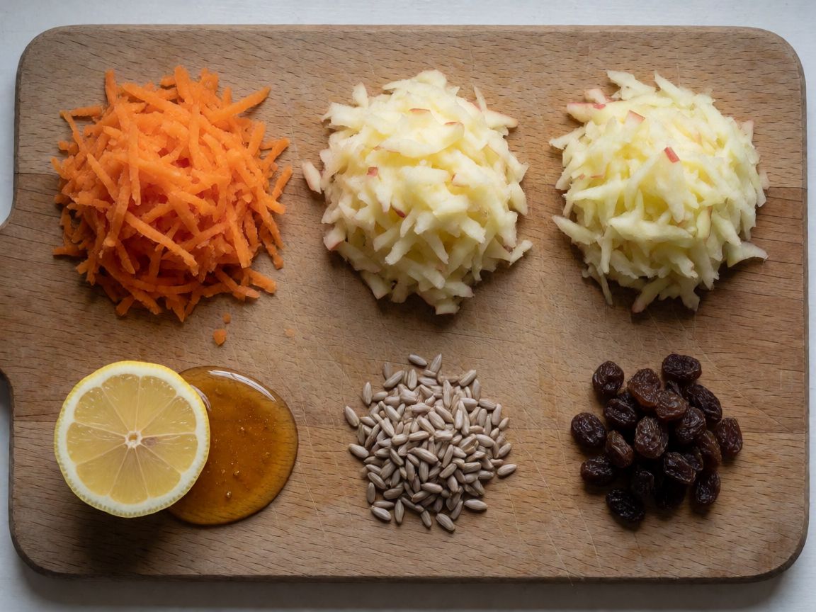 Salmon Fishcakes with Remoulade and Raw Vegetable Salad — Raw vegetable salad (ingredients): Carrot, Apple, Lemon, Honey